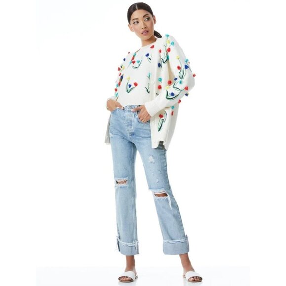 Alice + Olivia Bradford Crochet White Flowers Grandpa Cardigan Large - Picture 4 of 13